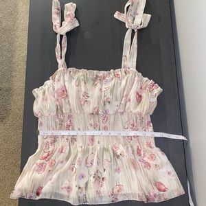 Floral Tie Strap Top with Smocked Waist